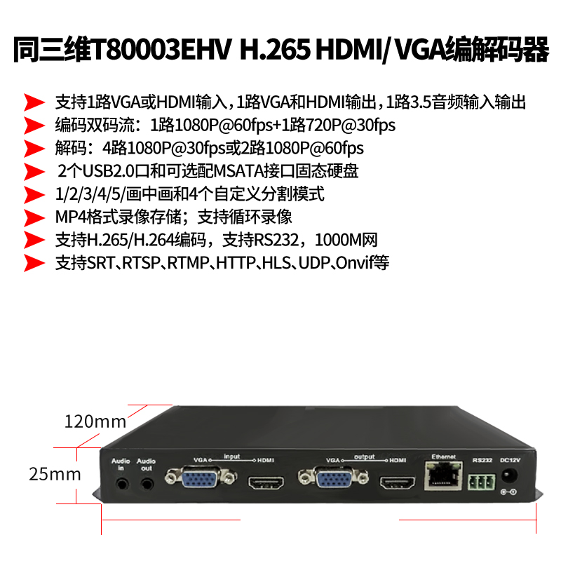 T80003EHV H.265单路HDMI/VGA高清编解码器简介